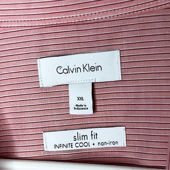NEW Calvin Klein Mens XXL Slim Fit Button Up Shirt Infinite Cool Pink Striped - Picture 3 of 11
